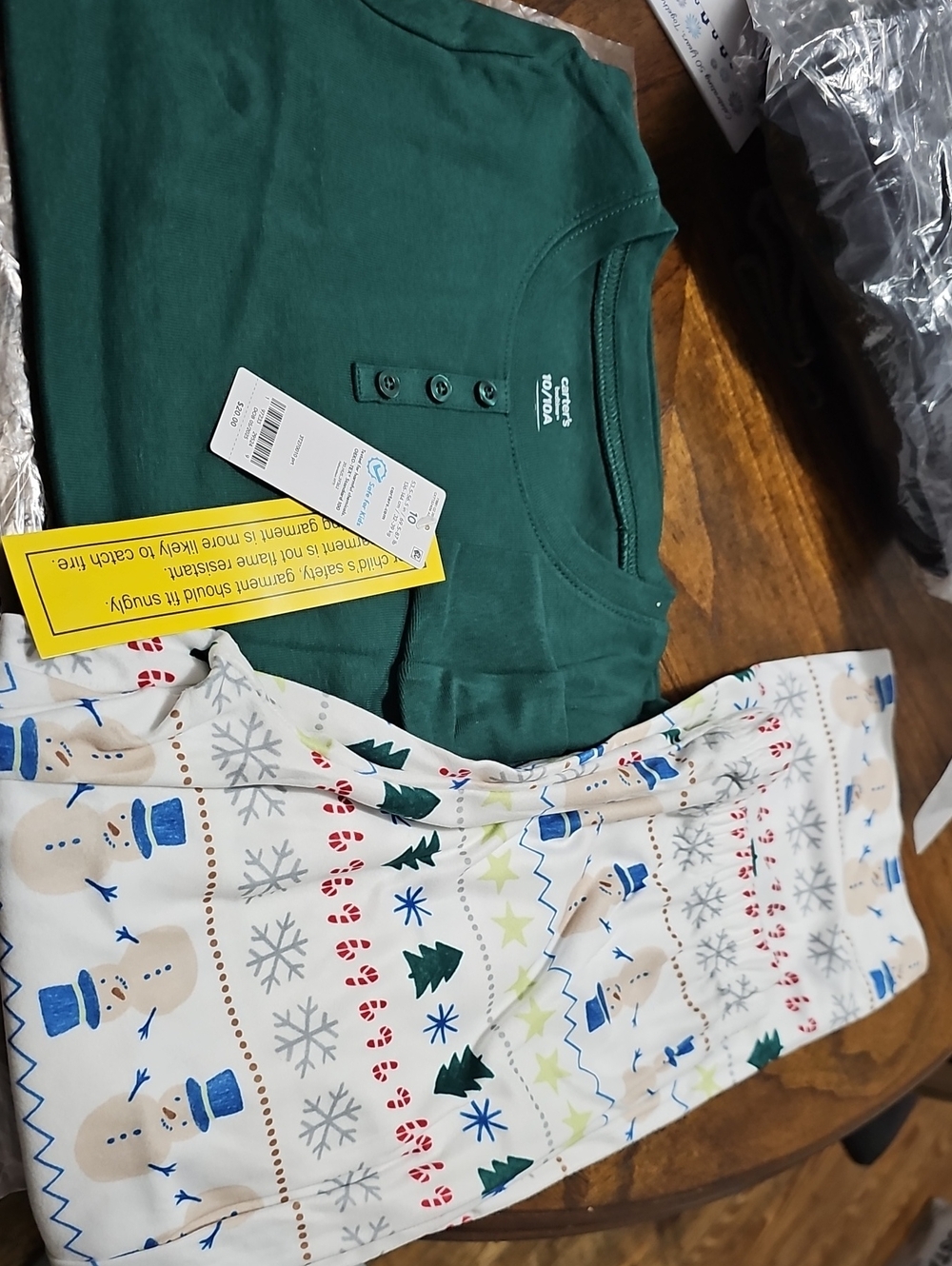 Carters Green Henley Top with Holiday Print Leggings Kids PJ's Long Sleeve